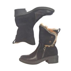 Patrizia Spring Step Saige Faux Fur Mid Calf Boots Black Suede Women 38 US 7.5-8